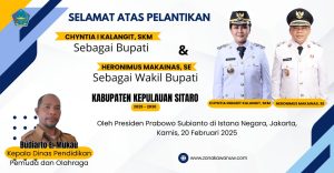 Chyntia Kalangit-Heronimus Makainas Dilantik Presiden, Kadis Dikpora Sitaro Budiarto Mukau, Ucapkan Selamat 