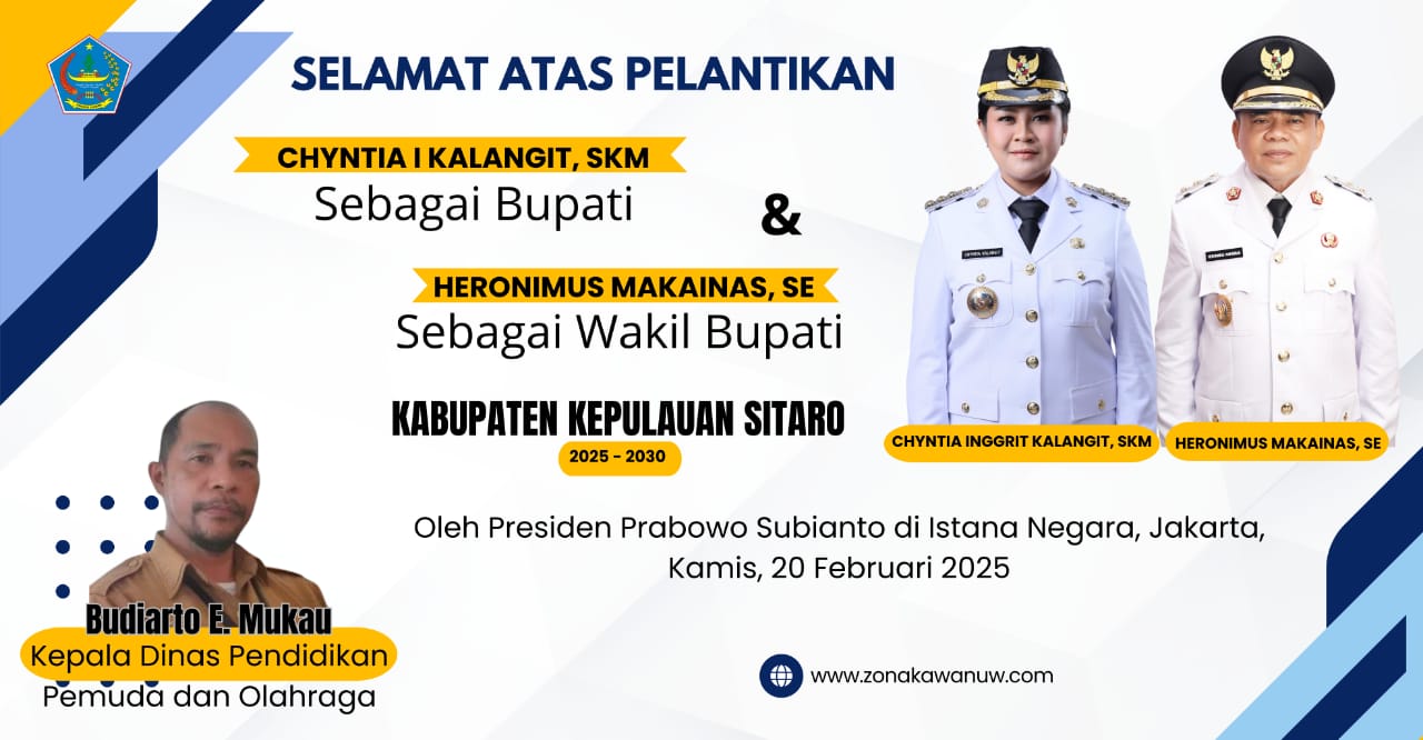 Chyntia Kalangit-Heronimus Makainas Dilantik Presiden, Kadis Dikpora Sitaro Budiarto Mukau, Ucapkan Selamat 