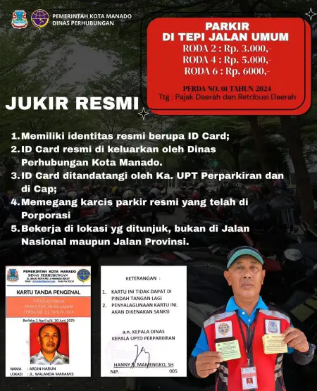 Hati-Hati! Jangan Bayar Parkir Sembarangan, Ini Ciri-Ciri Petugas Resmi di Kota Manado