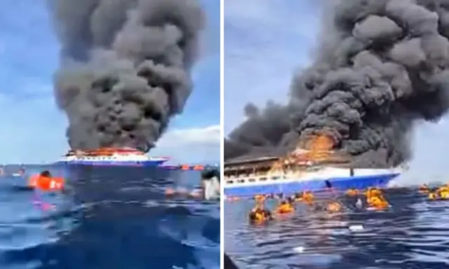 KM Barcelona V Terbakar di Perairan Talise