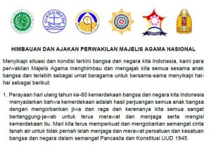 Majelis-Majelis Agama Serukan Persatuan, Kedamaian, dan Dialog