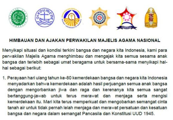 Majelis-Majelis Agama Serukan Persatuan, Kedamaian, dan Dialog 1 Majelis-Majelis Agama Serukan Persatuan, Kedamaian, dan Dialog