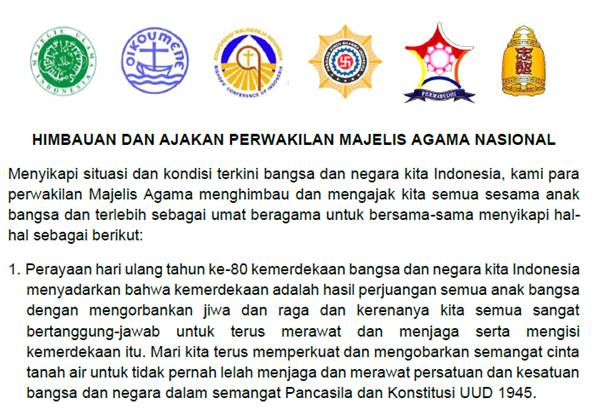 Majelis-Majelis Agama Serukan Persatuan, Kedamaian, dan Dialog