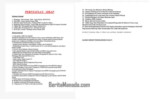 Begini Pernyataan Sikap Aliansi Serikat Pekerja Buruh Sulut yang Disampaikan ke DPRD