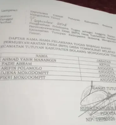 Astaga, Camat Tutuyan Langgar Aturan, Pasang Badan untuk Bupati Terbitkan SK Plt BPD