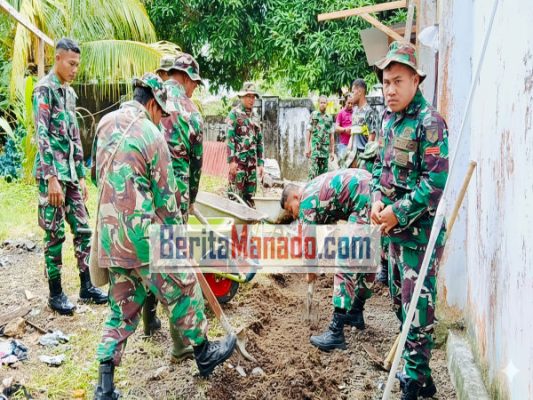 Kodim 1301/Sangihe dan Umat Katolik Santa Ana Manente Wujudkan Kemanunggalan Lewat Karya Bakti