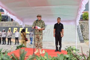 Bupati Kandoli Kandoli Pimpin Apel Gelar Pasukan di Polres Mitra, Pastikan Kesiapan Penanganan Bencana.