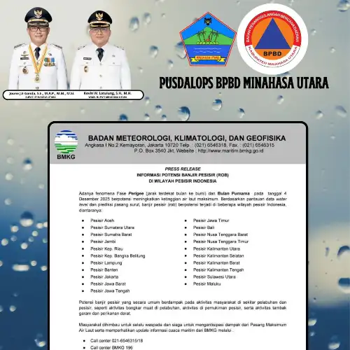 Pusdalops BPBD Minahasa Utara Peringatkan Potensi Rob, Bisa Terjadi Akibat Perigee dan Bulan Purnama