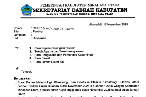 Pemkab Minahasa Utara Instruksikan Kesiapsiagaan Cuaca Ekstrem, Keluarkan Imbauan Resmi untuk Warga