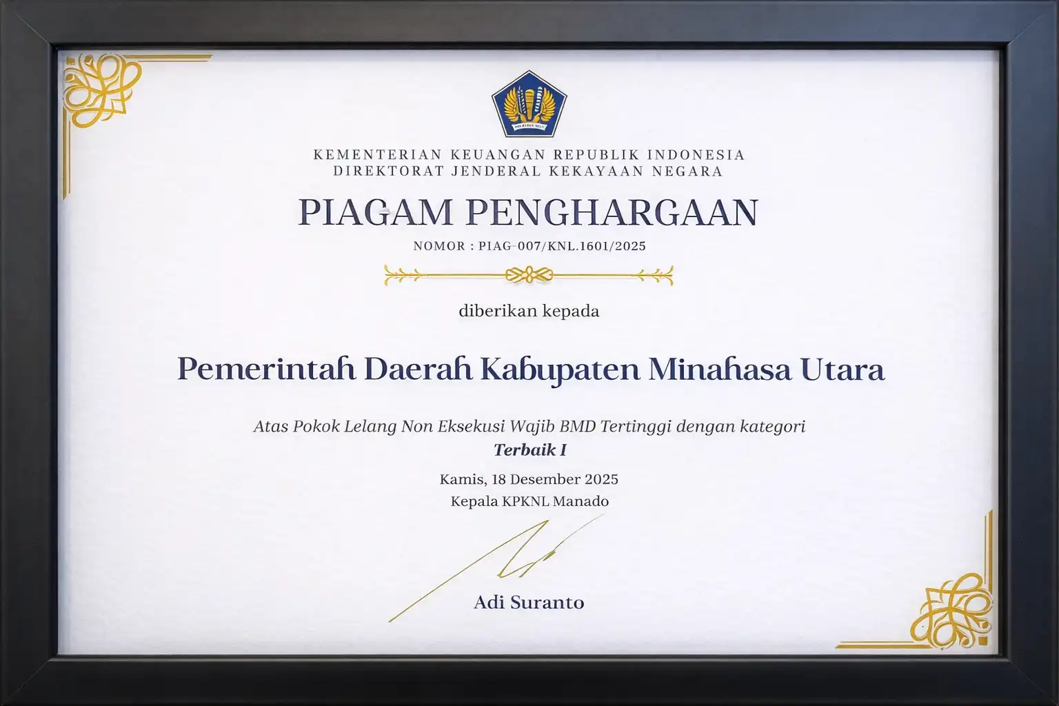 Pemkab Minahasa Utara Raih KPKNL Award, Joune Ganda Tegaskan Sinergi Kuat Pengelolaan Aset Daerah