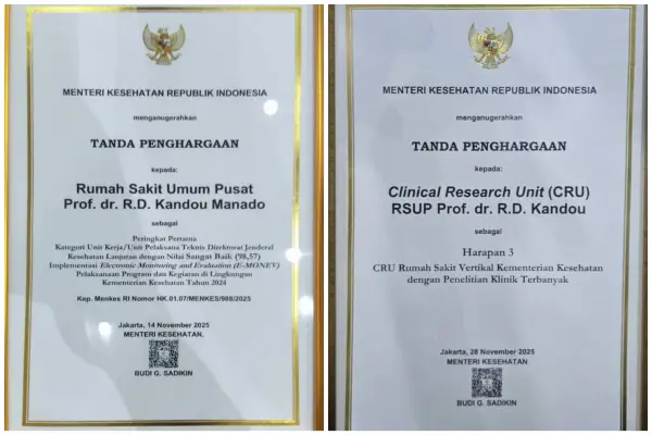 Bukti Dedikasi, RSUP Kandou Manado Raih Dua Penghargaan dari Kemenkes
