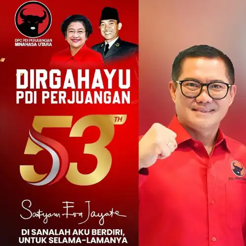 PDI Perjuangan Genap 53 Tahun, Joune Ganda Tegaskan Komitmen Setia pada Amanat Rakyat