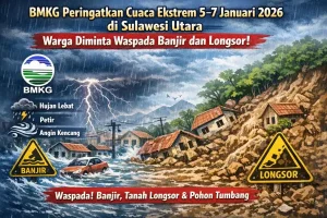 BMKG Peringatkan Cuaca Ekstrem 5–7 Januari 2026 di Sulawesi Utara, Warga Diminta Waspada Banjir dan Longsor