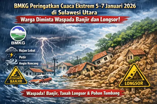BMKG Peringatkan Cuaca Ekstrem 5–7 Januari 2026 di Sulawesi Utara, Warga Diminta Waspada Banjir dan Longsor