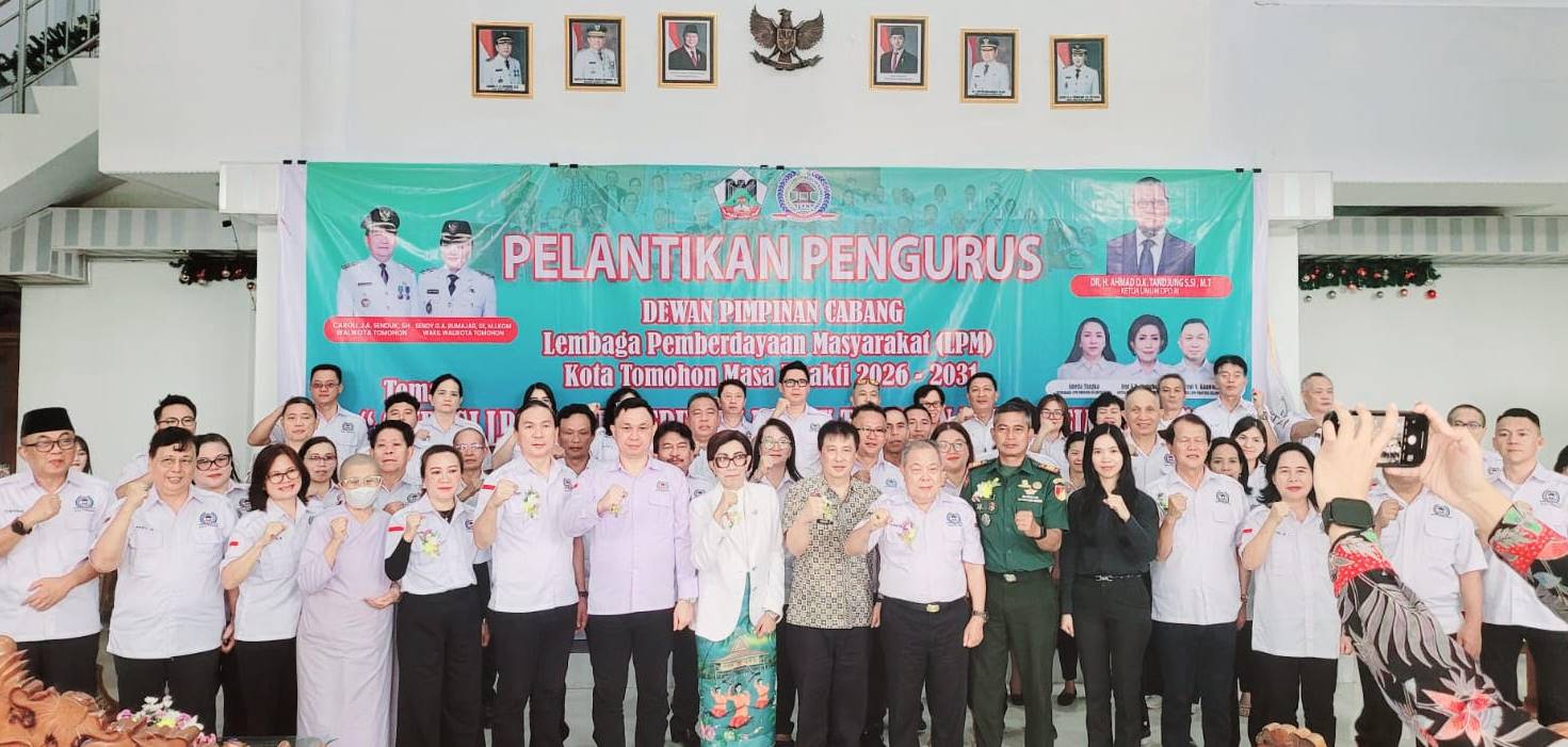 Pelantikan pengurus LPM Kota Tomohon oleh DPD LPM Sulawesi Utara yang dipimpin Emi Maturbons didampingi Herol Vresly Kaawoan, 22 Januari 2026.