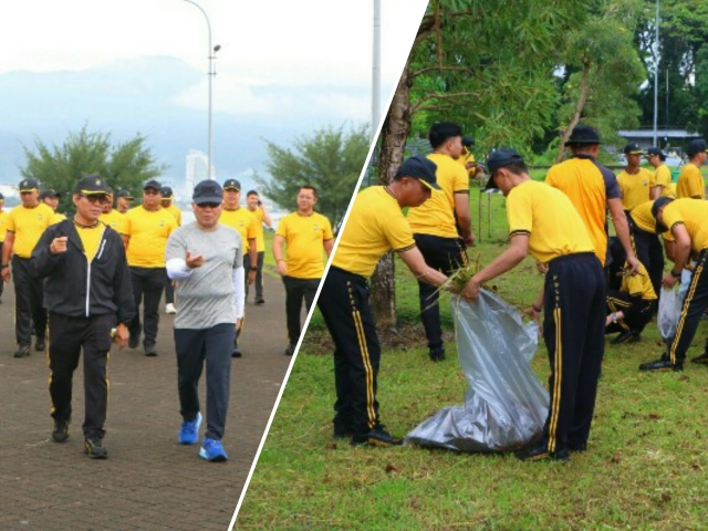 Dua Jenderal Polisi di Sulut Pimpin Ratusan Anak Buah Angkat Sampah di Ikon Kota Manado