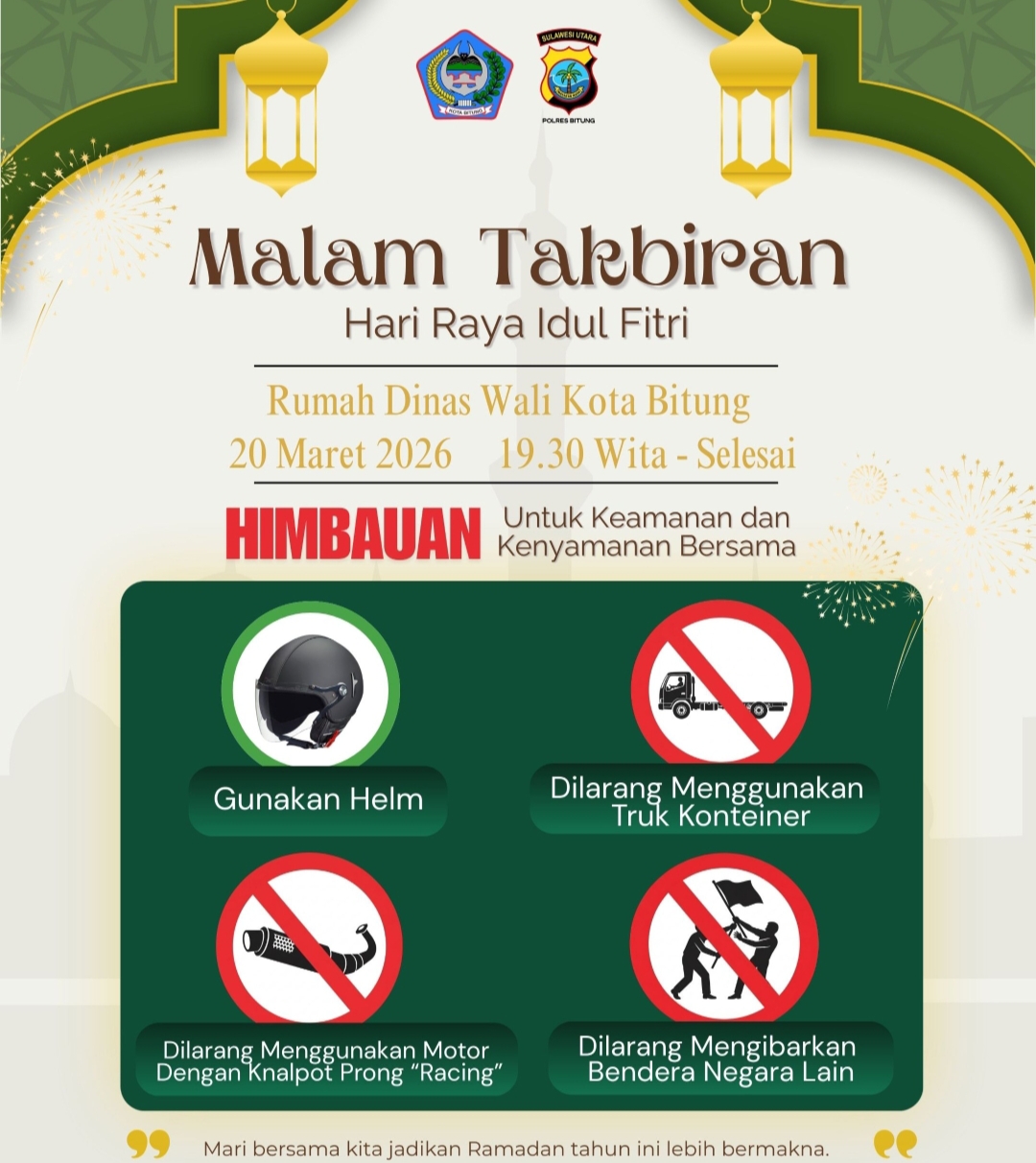Catat Tanggalnya! Pawai Takbir Segera Digelar Pemkot Bitung, Warga Diminta Patuhi Aturan