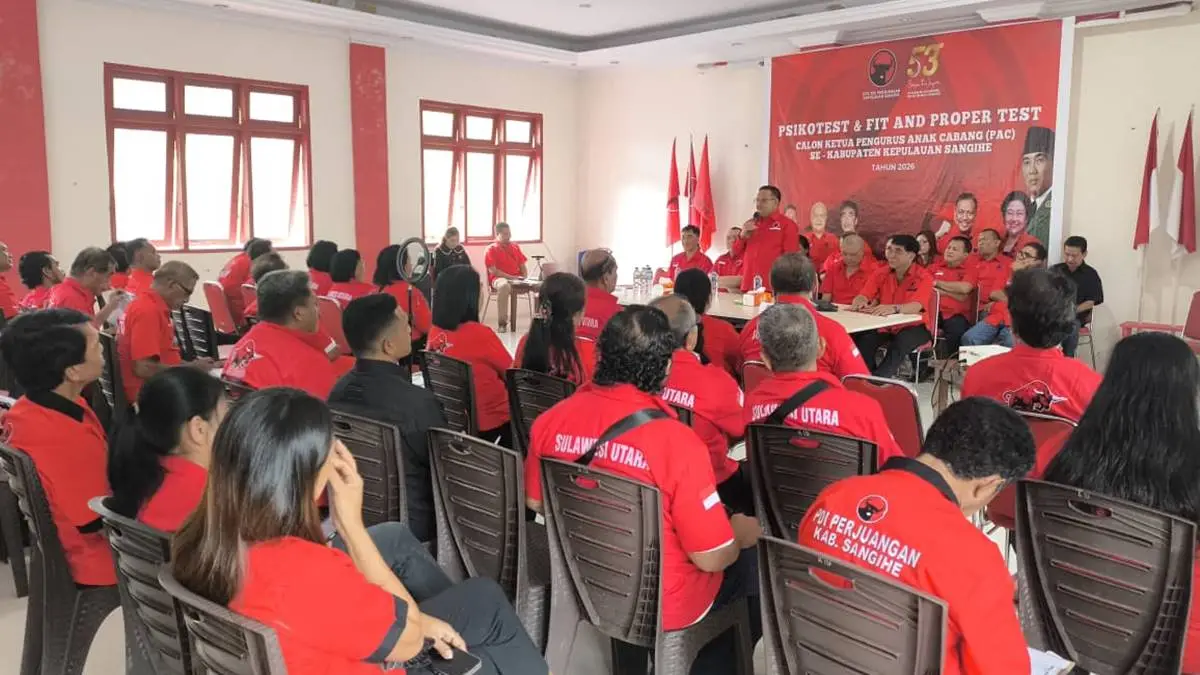 Seleksi Ketua PAC PDIP Sangihe Berlangsung Ketat, 45 Peserta Jalani Psikotes hingga Wawancara 9 Sebanyak 45 peserta menjalani seleksi ketat Fit and Proper Test Ketua PAC PDI Perjuangan di Kabupaten Kepulauan Sangihe. Tahapan psikotes hingga wawancara yang dipimpin Maurits Mantiri berlangsung sejak pagi hingga sore untuk menyaring kader terbaik memimpin PAC PDIP.