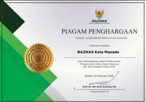 Konsisten Pertahankan Indeks Stabil IZN, BAZNAS Kota Manado Diganjar Prestasi dari Pusat