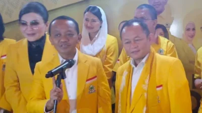 Christiany Eugenia Paruntu, Bahlil Lahadalia, dan M. Sarmuji dalam kegiatan Musda Partai Golkar Sulawesi Utara.