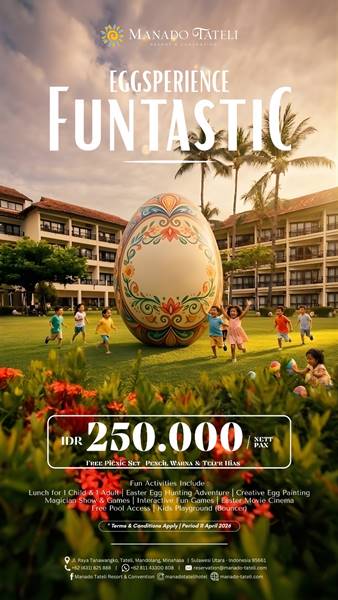 Easter Seru di Manado Tateli Resort, Festival Anak Meriah hingga Hadiah Grand Prize Siap Dibawa Pulang 8 Aktivitas festival anak dan promo Easter Seru di Manado Tateli Resort dengan berbagai permainan dan hadiah grand prize.