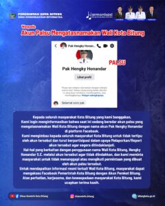 Akun Palsu Catut Nama Wali Kota Hengky Honandar, Pemkot Imbau Warga Lebih Waspada