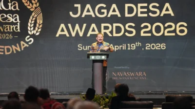 Jaksa Agung ST Burhanuddin saat menyampaikan arahan larangan kriminalisasi aparat desa di acara Jaksa Garda Desa Jakarta 2026.