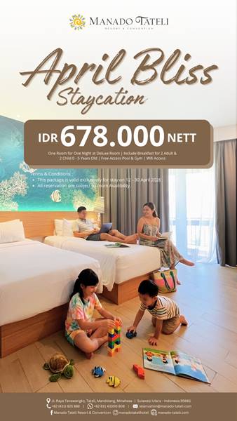 April Bliss Staycation Manado Tateli Resort Mulai Rp678 Ribu 8 Kolam renang Manado Tateli Resort & Convention dalam promo April Bliss Staycation 2026.