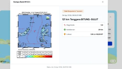 BMKG: Gempa M5,8 Sulawesi Utara, Tidak Berpotensi Tsunami