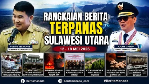 ulius Selvanus dan Joune Ganda dalam ilustrasi berita sepekan Sulawesi Utara 12-18 Mei 2026