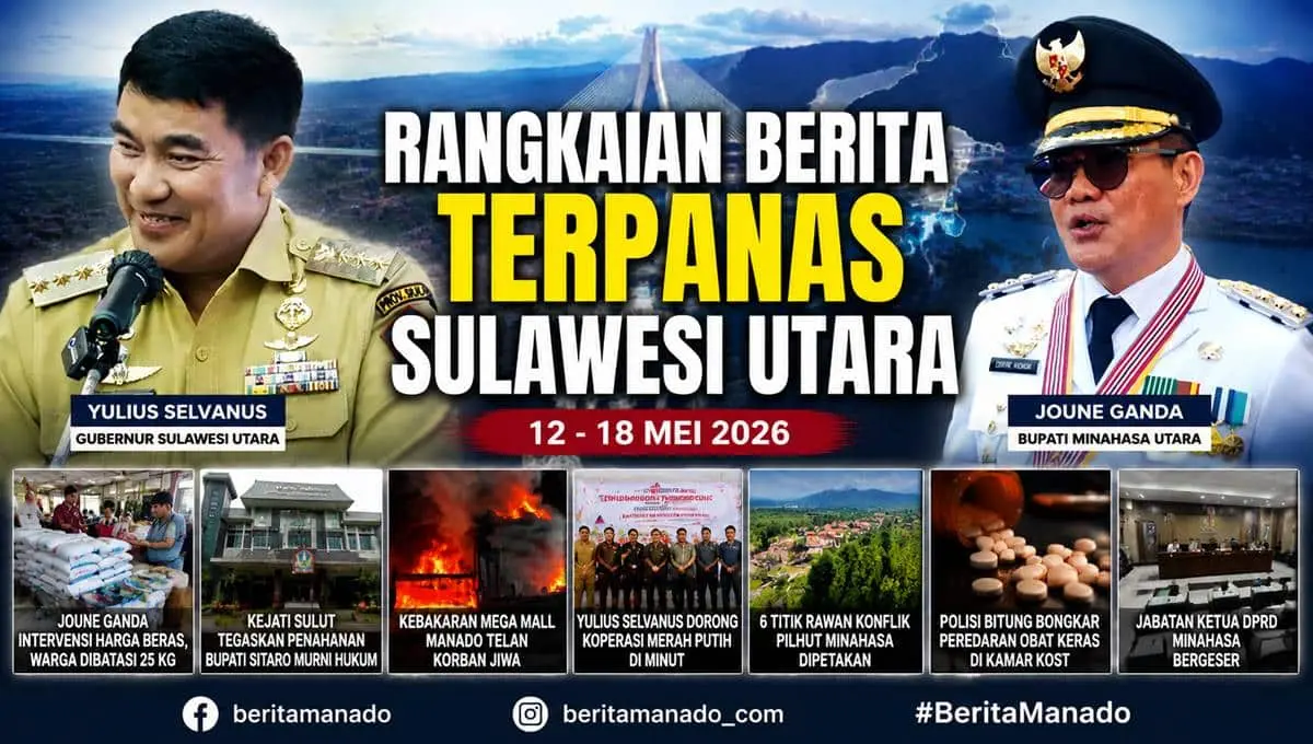 Yulius Selvanus hingga Joune Ganda Dominasi Berita Sulut Pekan Ini 1 Yulius Selvanus dan Joune Ganda dalam ilustrasi berita sepekan Sulawesi Utara 12-18 Mei 2026