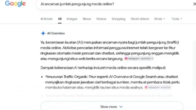 Ilustrasi Google AI Overview dan dampaknya terhadap traffic media online
