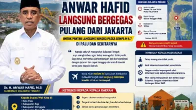 Gubernur Anwar Hafid Langsung Bergegas Pulang dari Jakarta Usai Gempa M 6,7 Guncang Palu dan Sekitarnya