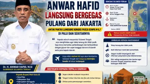 Gubernur Anwar Hafid Langsung Bergegas Pulang dari Jakarta Usai Gempa M 6,7 Guncang Palu dan Sekitarnya