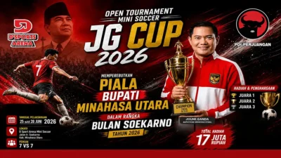 Meriahkan Bulan Bung Karno, Turnamen Mini Soccer JG Cup 2026 Perebutkan Piala Bupati Minahasa Utara