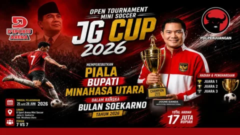 Meriahkan Bulan Bung Karno, Turnamen Mini Soccer JG Cup 2026 Perebutkan Piala Bupati Minahasa Utara