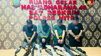 Pamer Senjata Angin di Medsos dengan Caption Menantang, 4 Pria di Ratatotok Diamankan Polres Mitra