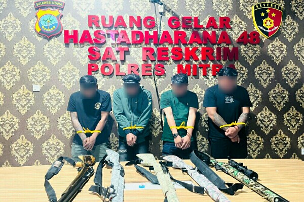 Pamer Senjata Angin di Medsos dengan Caption Menantang, 4 Pria di Ratatotok Diamankan Polres Mitra