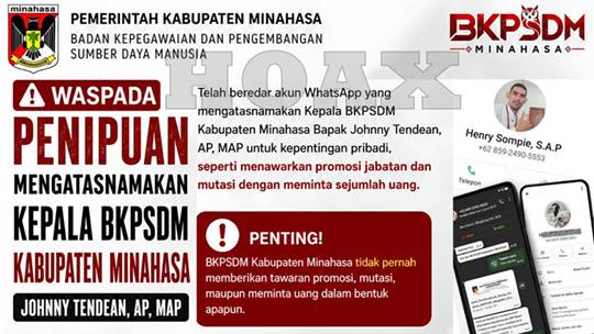 Waspada! Modus Penipuan Promosi Jabatan Catut Nama Kepala BKPSDM Minahasa