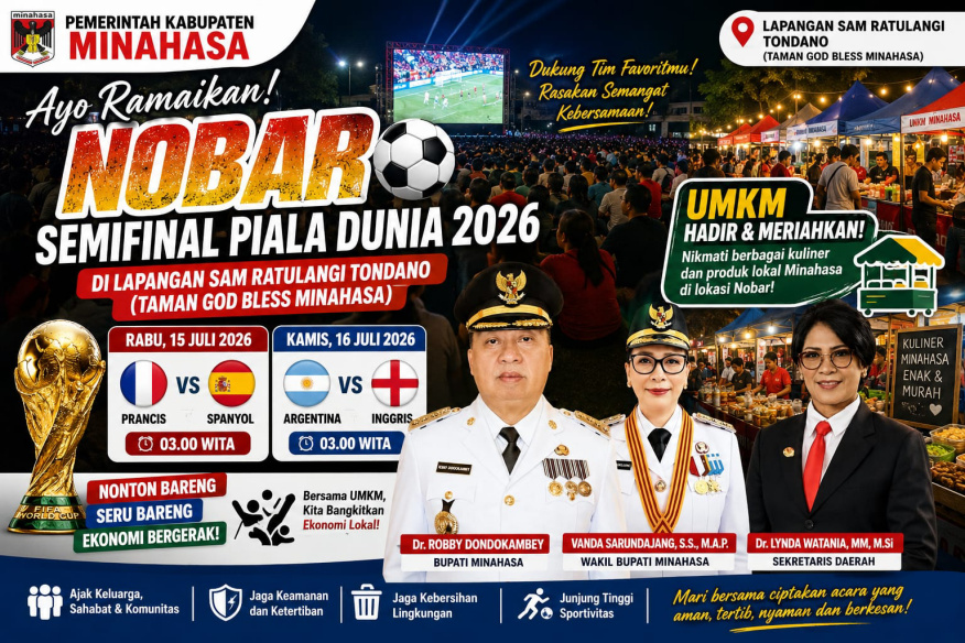 Nobar Semifinal Piala Dunia 2026, Pemkab Minahasa Ajak Warga Padati Lapangan Sam Ratulangi Tondano