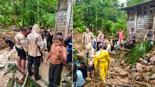 Plh Kapolres Sangihe Edwin Rumokor Tinjau Banjir dan Longsor di Tamako, 11 Rumah Rusak Berat dan 60 Terdampak