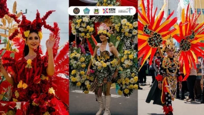 Kostum bunga peserta parade Tomohon International Flower Festival TIFF 2026