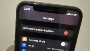 Layar iPhone menampilkan menu Software Update pembaruan iOS.