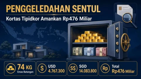 infografis penggeledahan Sentul Kortas Tipidkor 74 kg emas batangan Rp476 miliar Kabupaten Bogor