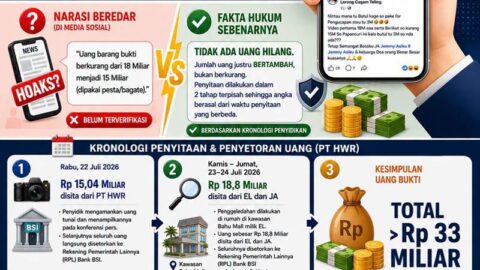 Infografis Kejati Sulut tentang klarifikasi penyitaan uang barang bukti PT HWR lebih dari Rp33 miliar.