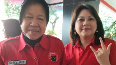 Pricylia Elviera Rondo (Peron) berfoto bersama Ketua DPP PDI Perjuangan Tri Rismaharini di Sekolah Partai, Jakarta.