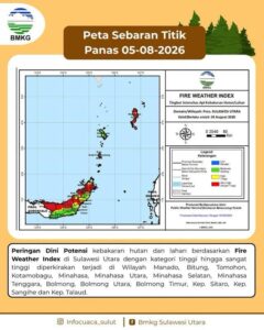 BMKG Rilis Peta Titik Panas 5 Agustus 2026: 12 Daerah di Sulut Berstatus Tinggi-Sangat Tinggi