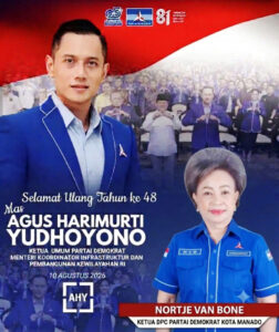 HUT ke-48 AHY, Nortje Van Bone Sebut Keteladanan Ketua Umum Inspirasi Kader Manado