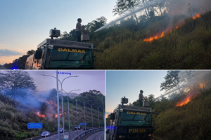 Api Mengamuk di TOL KM 26.600 Bitung, Polres Gerak Cepat Kerahkan AWC