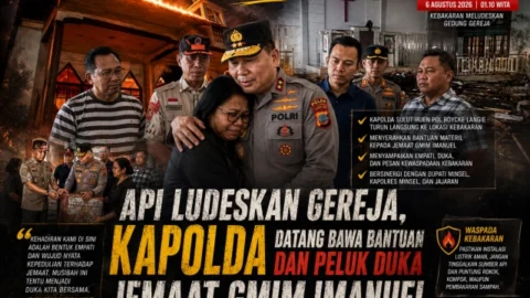 Api Ludeskan Gereja, Kapolda Irjen Pol Roycke Langie Datang Bawa Bantuan dan Peluk Duka Jemaat GMIM Imanuel
